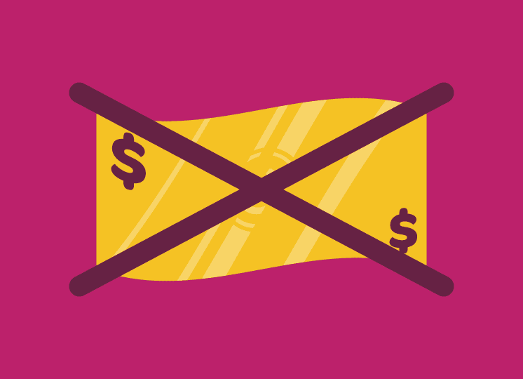 icon of paper money with an 'X' over the top