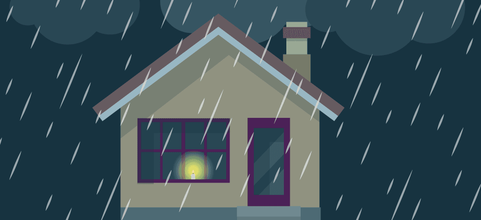 House in the rain with power out.