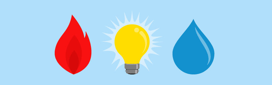 flame lightbulb and water icons
