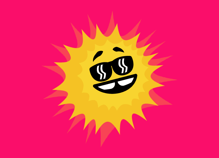 Cartoon of a sun with sun glasses