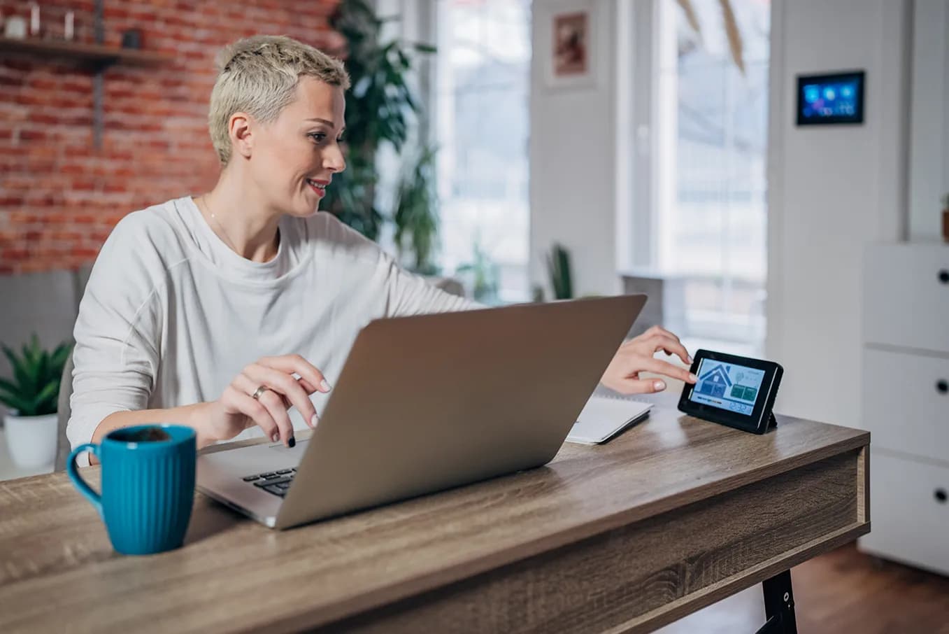Woman at laptop choosing energy plan for her home
